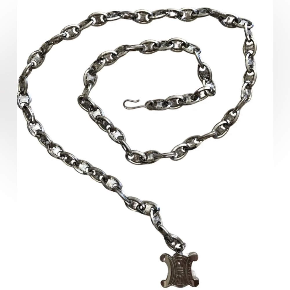 Celine Triomphe silver chain belt